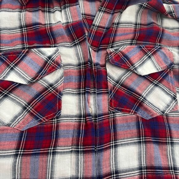 Sam Edelman button up plaid shirt with Roll Up Tab Sleeve - Picture 6 of 10